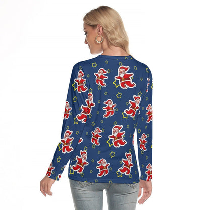 Women's Long Sleeve Christmas T-shirt - Santa Night Time - Festive Style