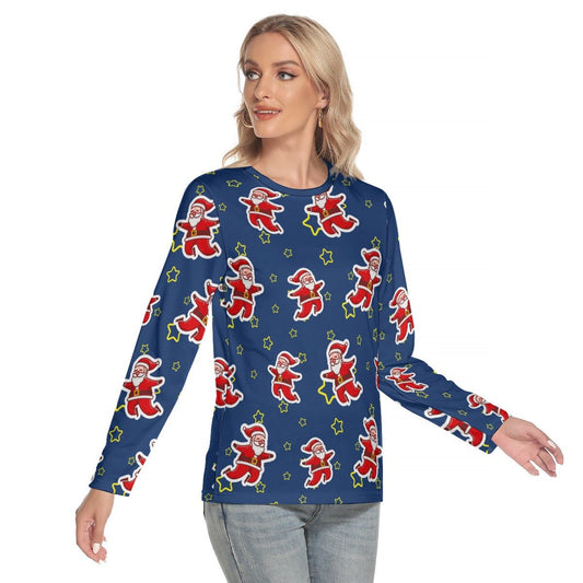 Women's Long Sleeve Christmas T-shirt - Santa Night Time - Festive Style