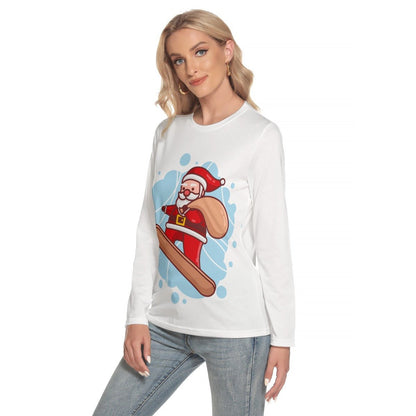 Women's Long Sleeve Christmas T-shirt - Santa Snowboarder - Festive Style