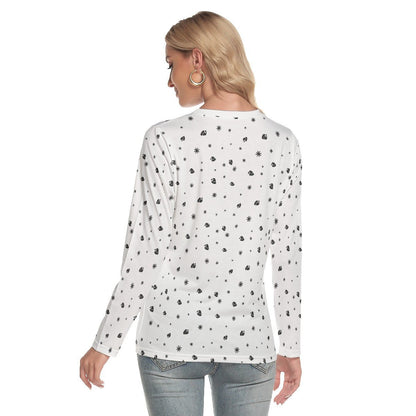 Women's Long Sleeve Christmas T-shirt - Snowflakes and Hats - Festive Style