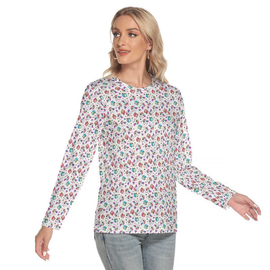 Women's Long Sleeve Christmas T-shirt - Unicorn Pattern - Festive Style
