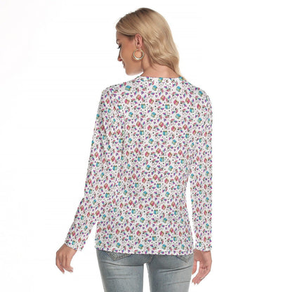 Women's Long Sleeve Christmas T-shirt - Unicorn Pattern - Festive Style