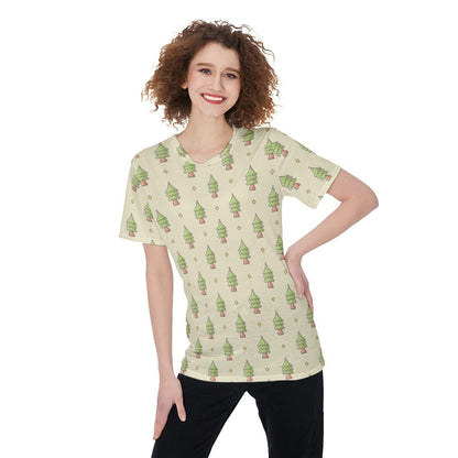 Women's Short Sleeve Christmas Tee - 16-Bit Christmas Trees - Festive Style