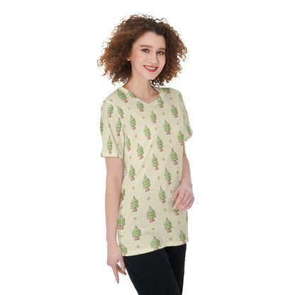 Women's Short Sleeve Christmas Tee - 16-Bit Christmas Trees - Festive Style