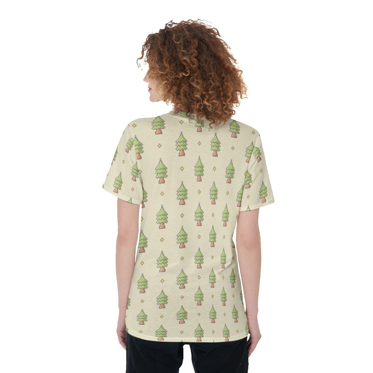 Women's Short Sleeve Christmas Tee - 16-Bit Christmas Trees - Festive Style