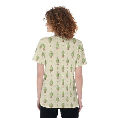 Women's Short Sleeve Christmas Tee - 16-Bit Christmas Trees - Festive Style