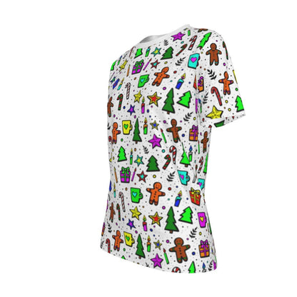 Women's Short Sleeve Christmas Tee - Bright Doodle - Festive Style