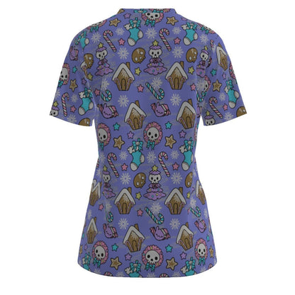 Women's Short Sleeve Christmas Tee - Creepy Kawaii - Mauve - Festive Style