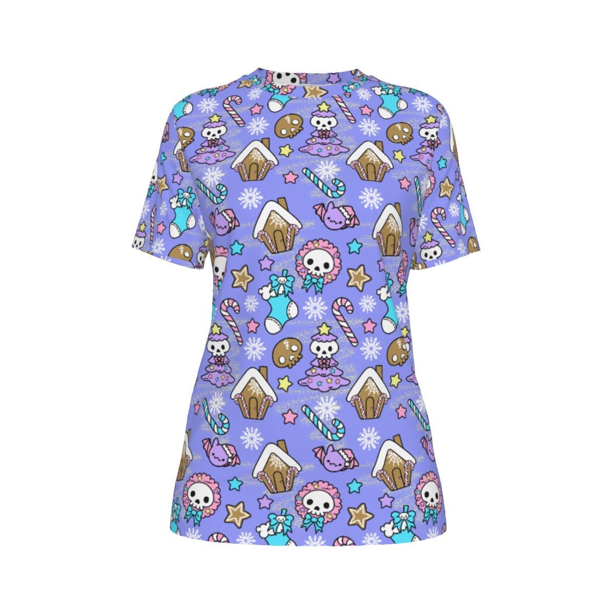 Women's Short Sleeve Christmas Tee - Creepy Kawaii - Mauve - Festive Style