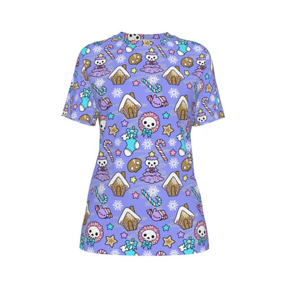 Women's Short Sleeve Christmas Tee - Creepy Kawaii - Mauve - Festive Style