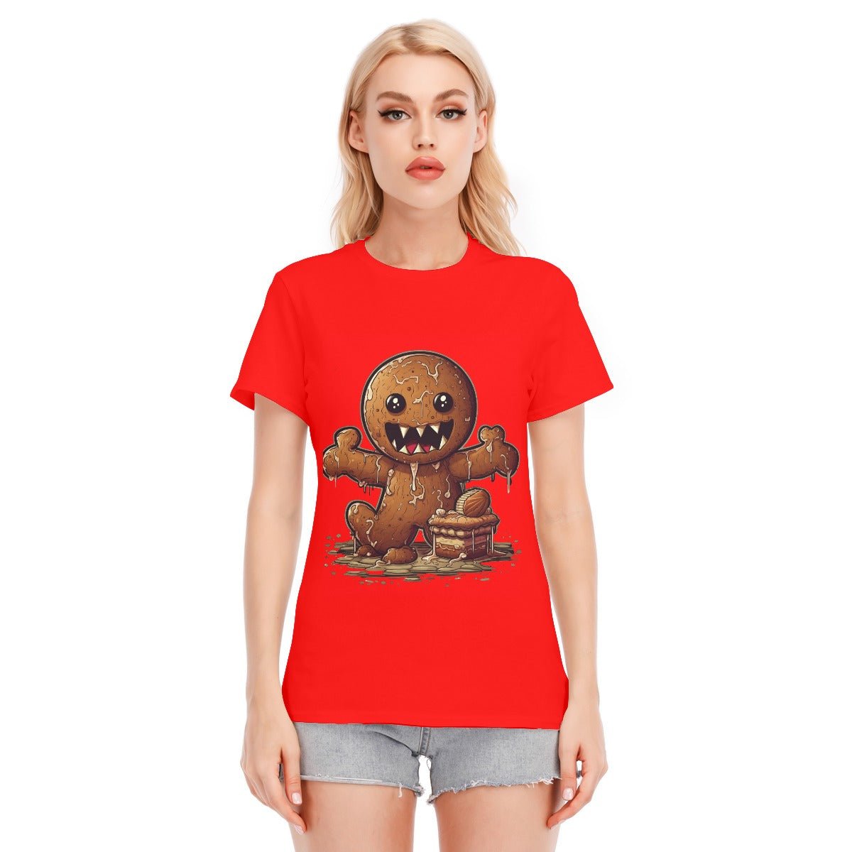 Women's Short Sleeve Christmas Tee - Evil Gingerbread Man - Festive Style
