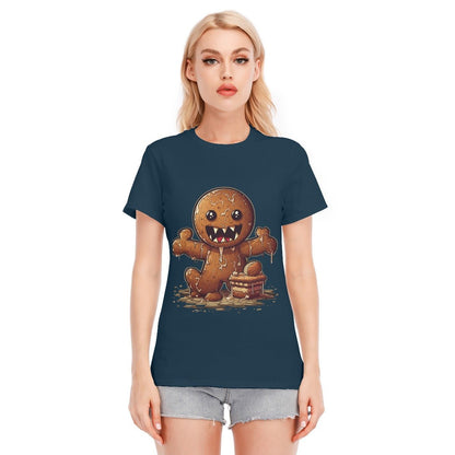 Women's Short Sleeve Christmas Tee - Evil Gingerbread Man - Festive Style