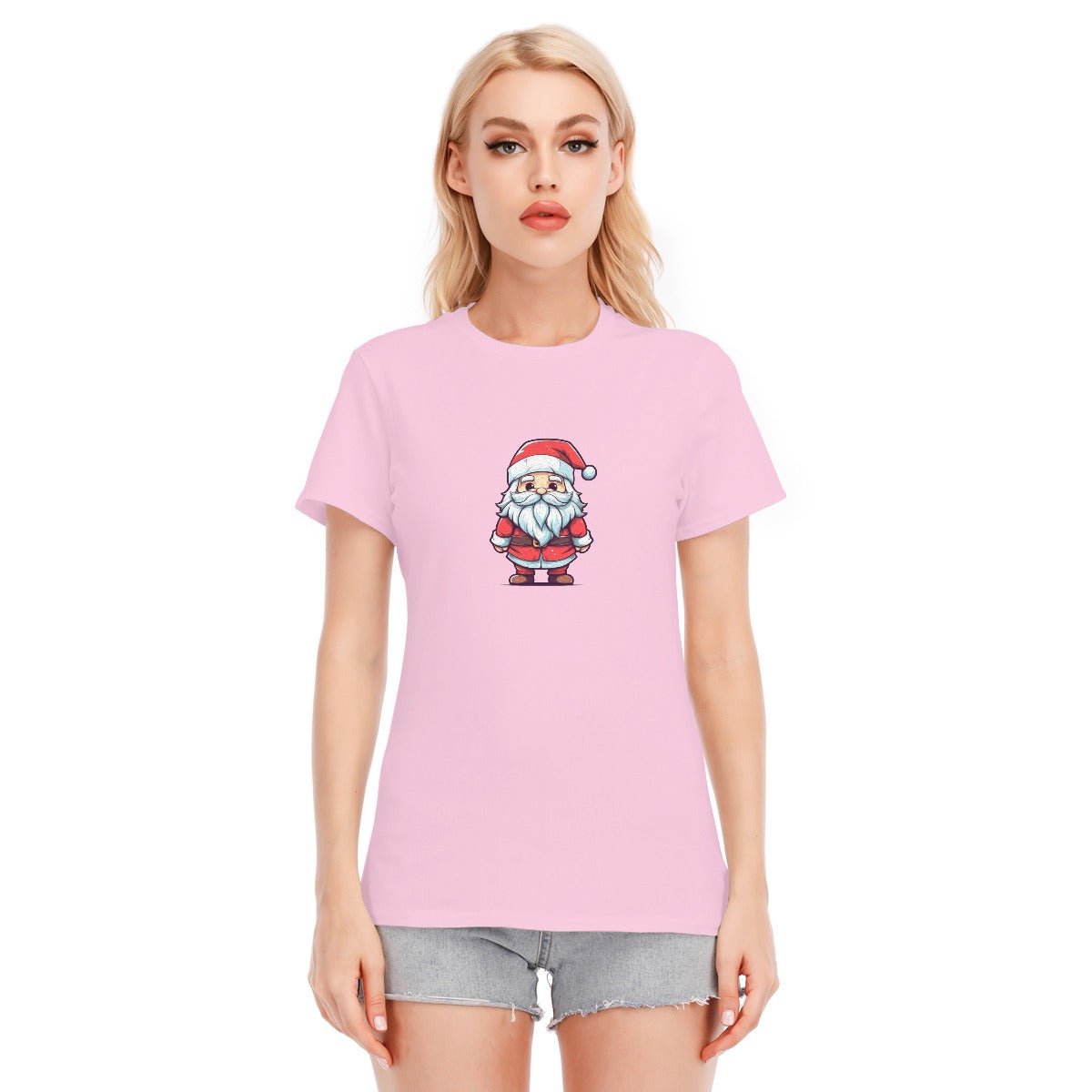 Women's Short Sleeve Christmas Tee - Front and Back - Painted Santa - Festive Style