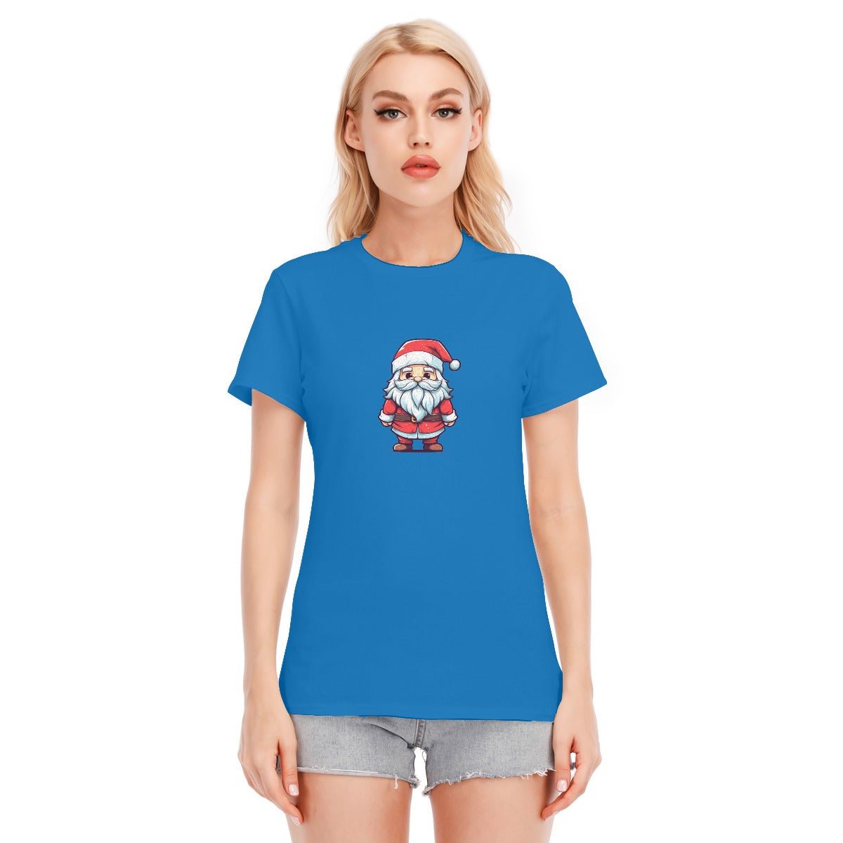Women's Short Sleeve Christmas Tee - Front and Back - Painted Santa - Festive Style