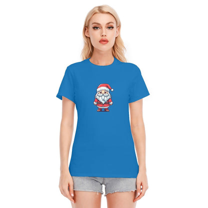 Women's Short Sleeve Christmas Tee - Front and Back - Painted Santa - Festive Style