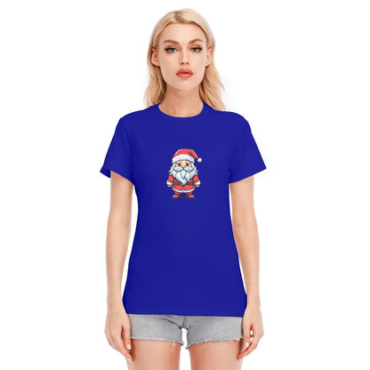 Women's Short Sleeve Christmas Tee - Front and Back - Painted Santa - Festive Style