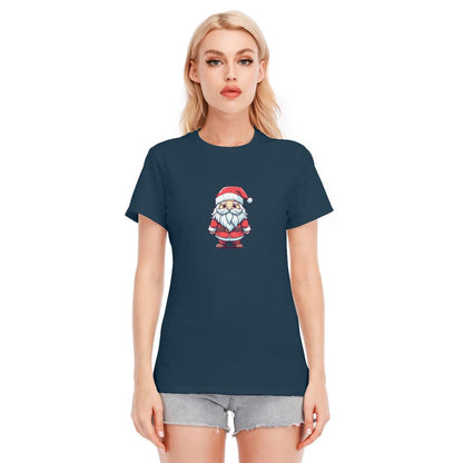 Women's Short Sleeve Christmas Tee - Front and Back - Painted Santa - Festive Style