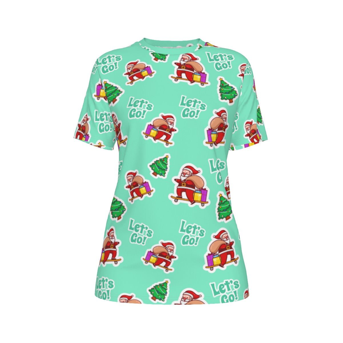 Women's Short Sleeve Christmas Tee - Green "Let's Go" - Festive Style