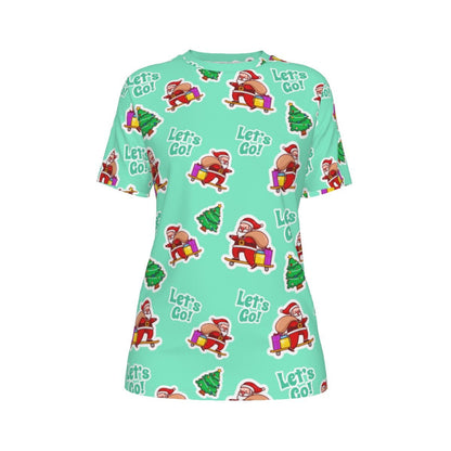 Women's Short Sleeve Christmas Tee - Green "Let's Go" - Festive Style