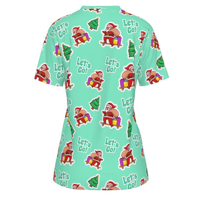 Women's Short Sleeve Christmas Tee - Green "Let's Go" - Festive Style