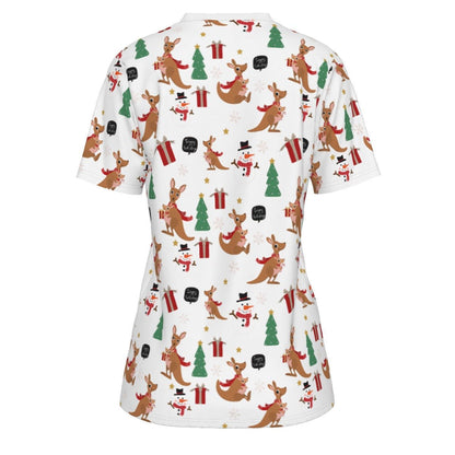 Women's Short Sleeve Christmas Tee - Kangaroos - Festive Style