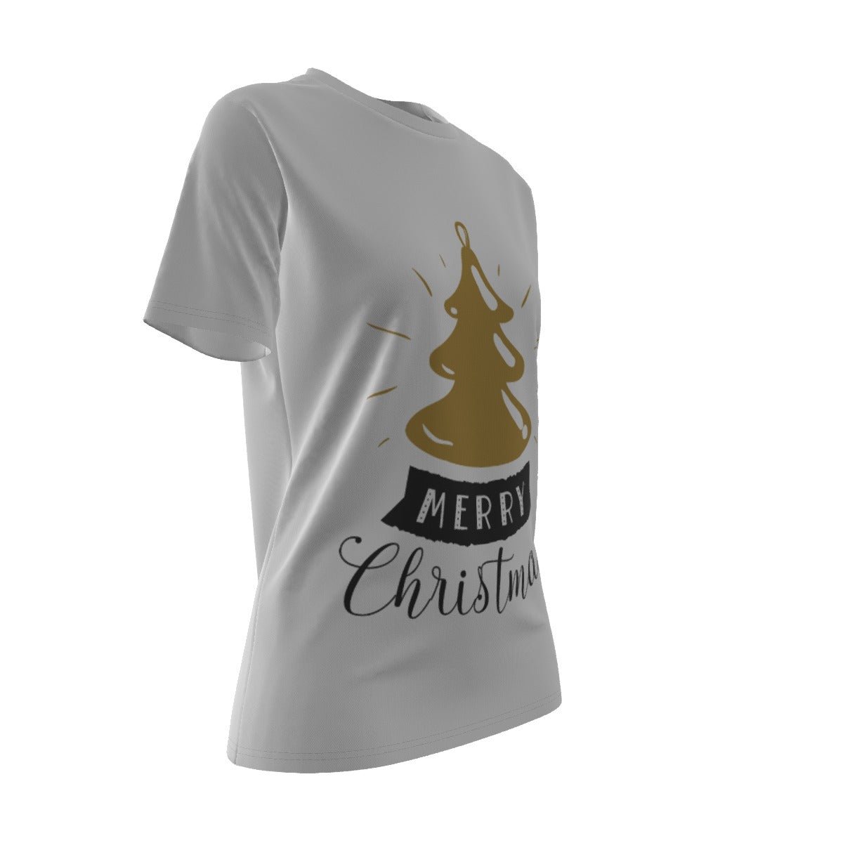 Women's Short Sleeve Christmas Tee - Merry Christmas - Gold Tree - Festive Style