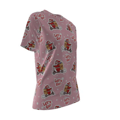 Women's Short Sleeve Christmas Tee - Pink "Let's Go" - Festive Style