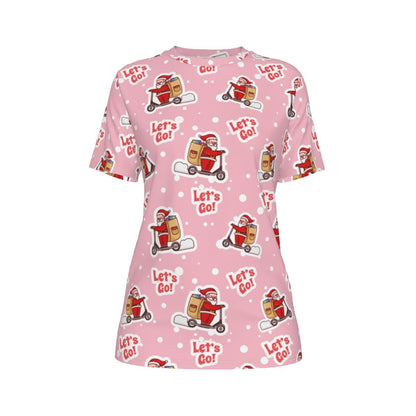 Women's Short Sleeve Christmas Tee - Pink "Let's Go" - Festive Style