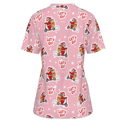 Women's Short Sleeve Christmas Tee - Pink "Let's Go" - Festive Style