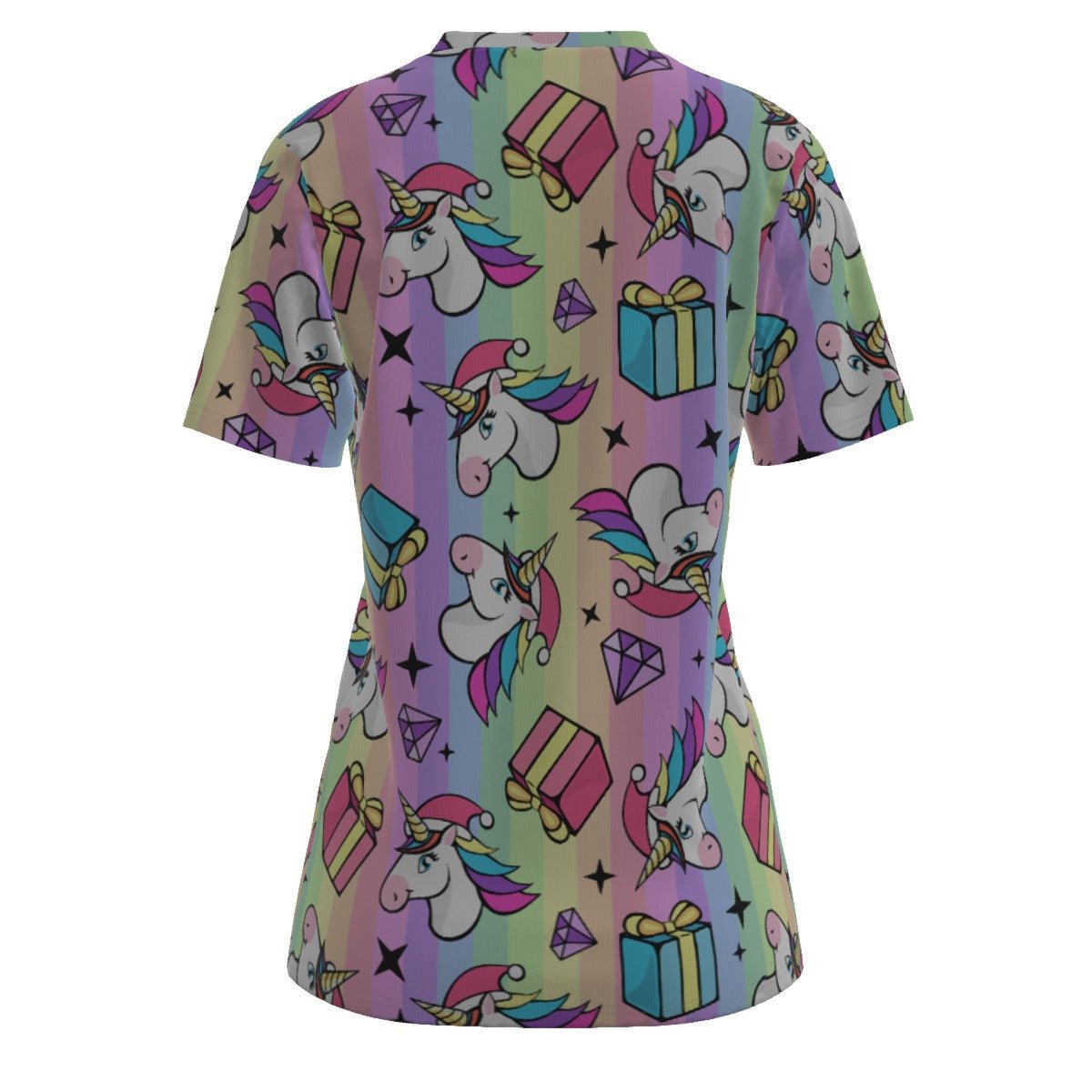 Women's Short Sleeve Christmas Tee - Rainbow Unicorns - Festive Style