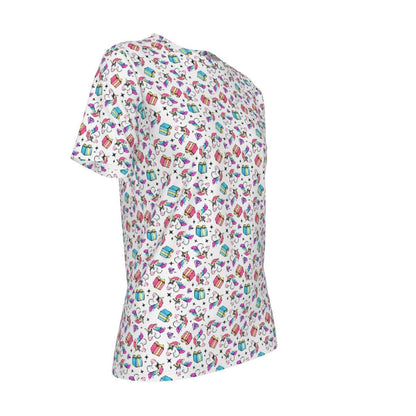 Women's Short Sleeve Christmas Tee - Unicorn Pattern - Festive Style