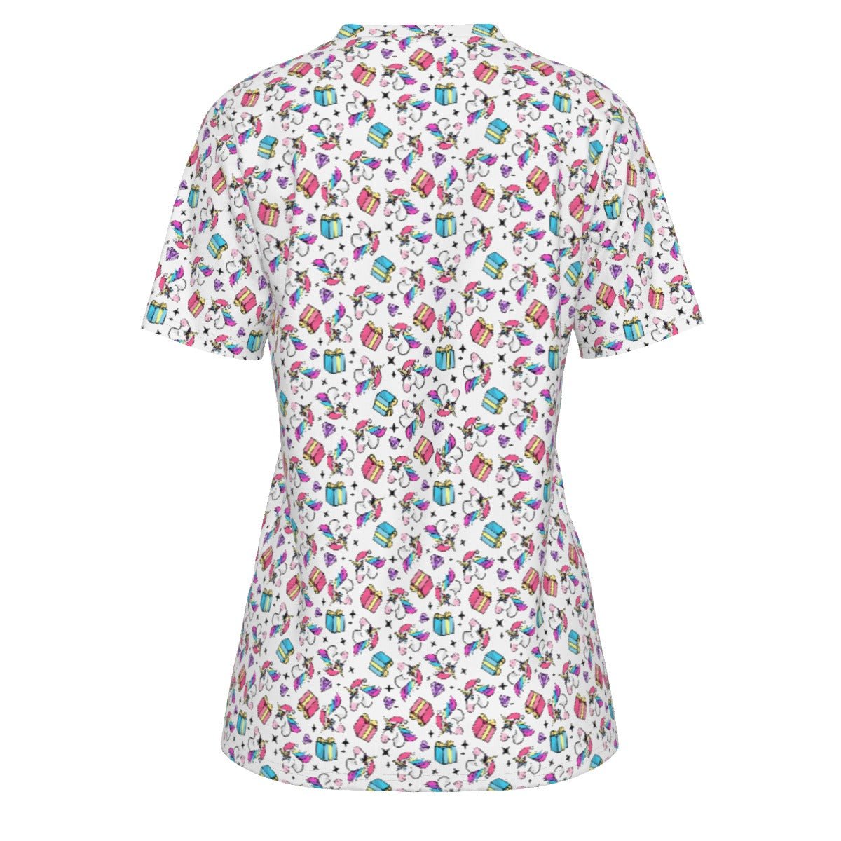 Women's Short Sleeve Christmas Tee - Unicorn Pattern - Festive Style
