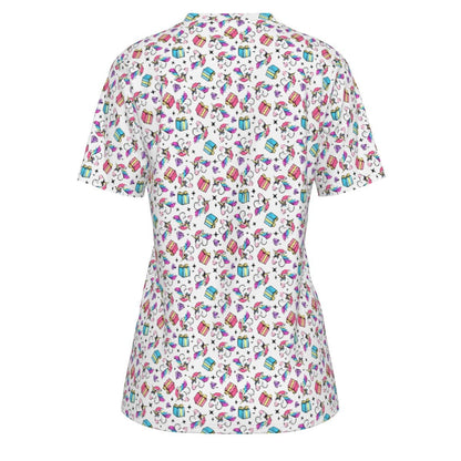 Women's Short Sleeve Christmas Tee - Unicorn Pattern - Festive Style