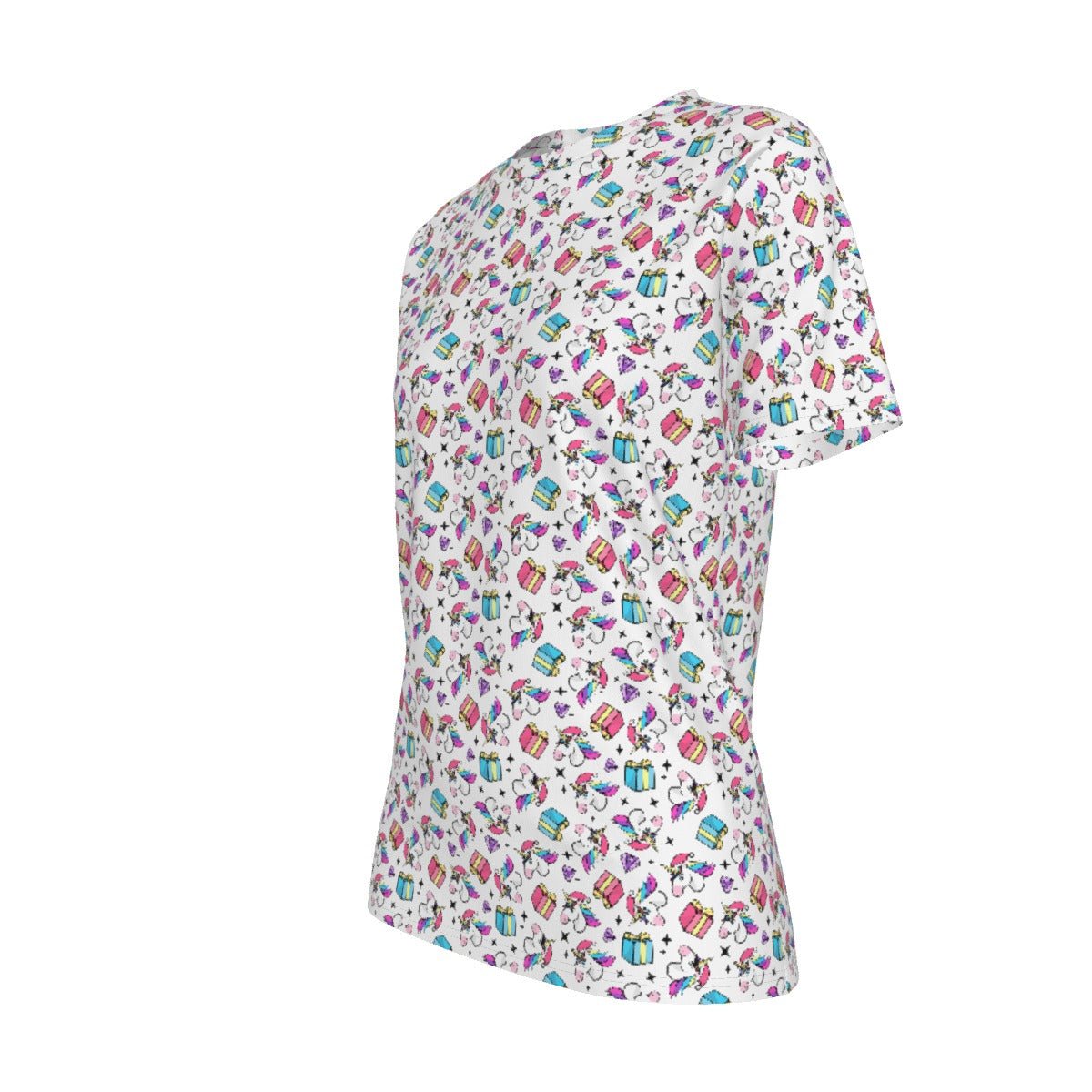 Women's Short Sleeve Christmas Tee - Unicorn Pattern - Festive Style