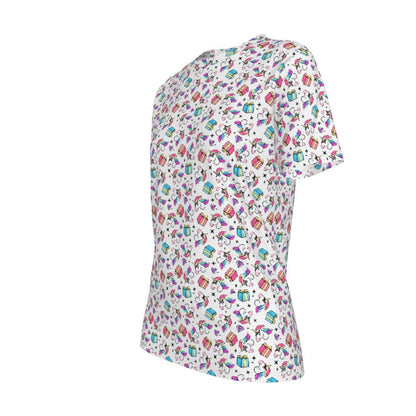 Women's Short Sleeve Christmas Tee - Unicorn Pattern - Festive Style