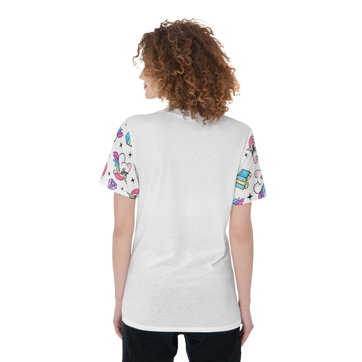 Women's Short Sleeve Christmas Tee - Unicorn with Present - Festive Style