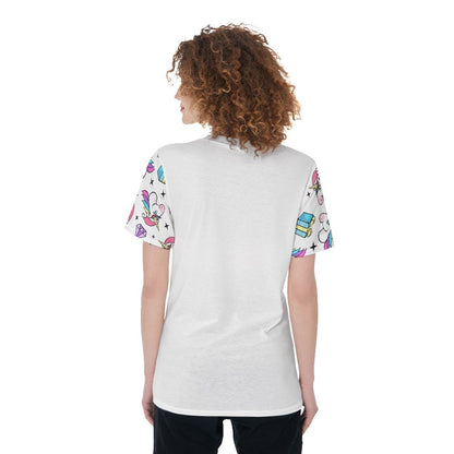 Women's Short Sleeve Christmas Tee - Unicorn with Present - Festive Style