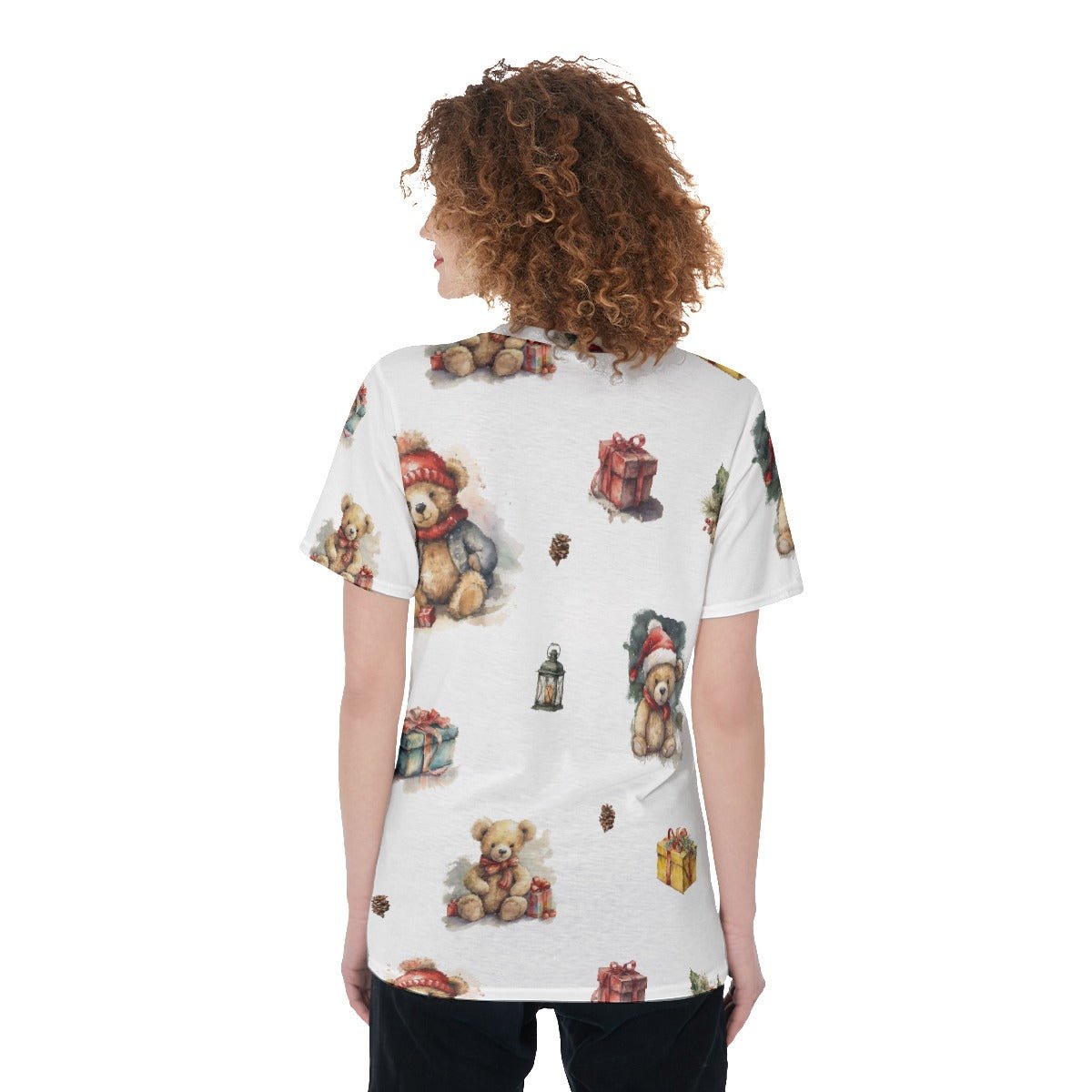 Women's Short Sleeve Christmas Tee - Watercolour Teddies - Festive Style