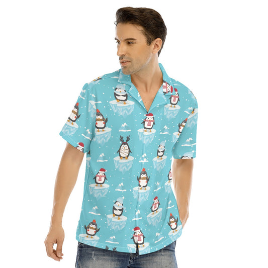 Men's Short Sleeve Christmas Shirt - Icy Penguins